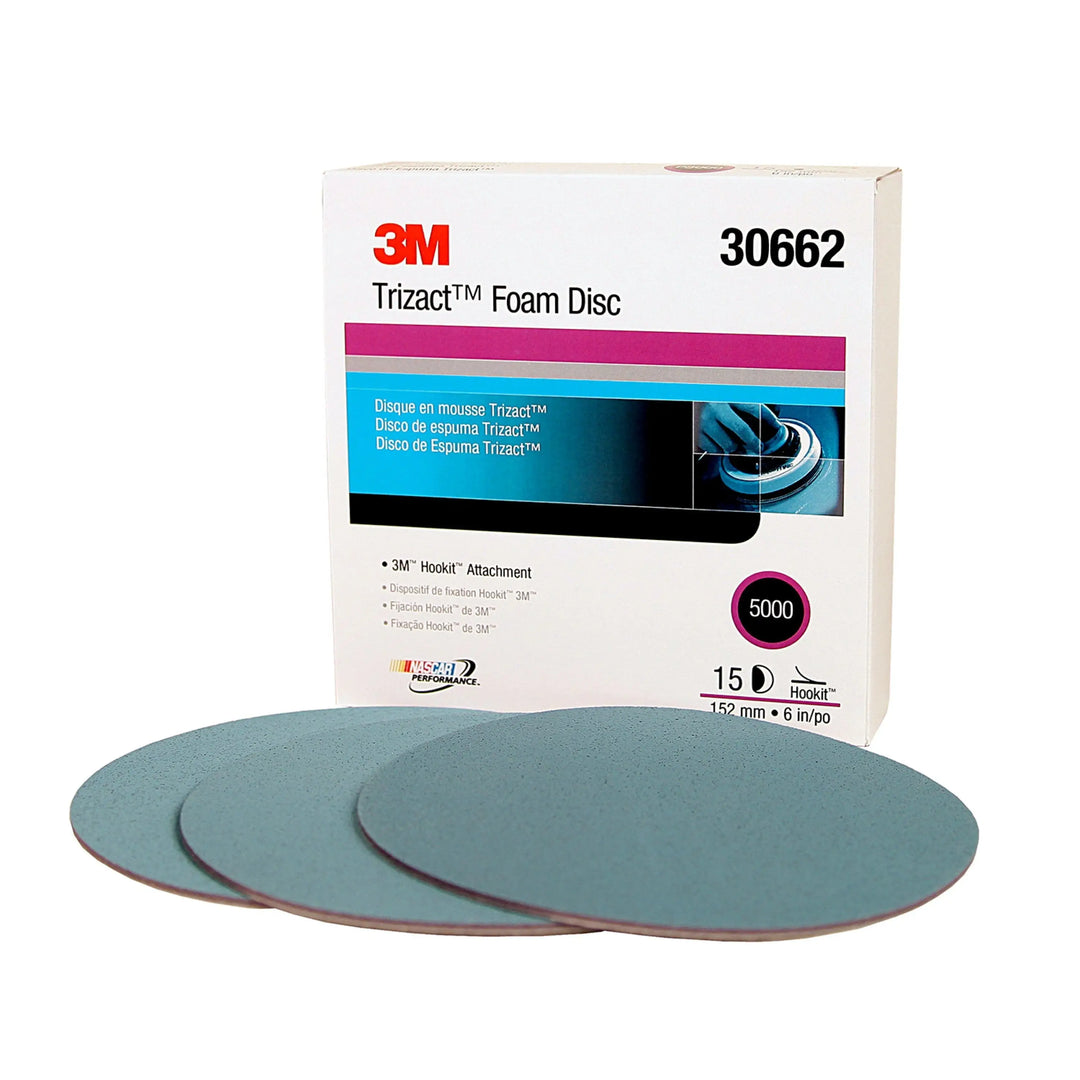Box of 15 AutoRenu 3M Trizact Hookit Foam Sanding Discs, 3000 grit, for polishing and finishing automotive surfaces.