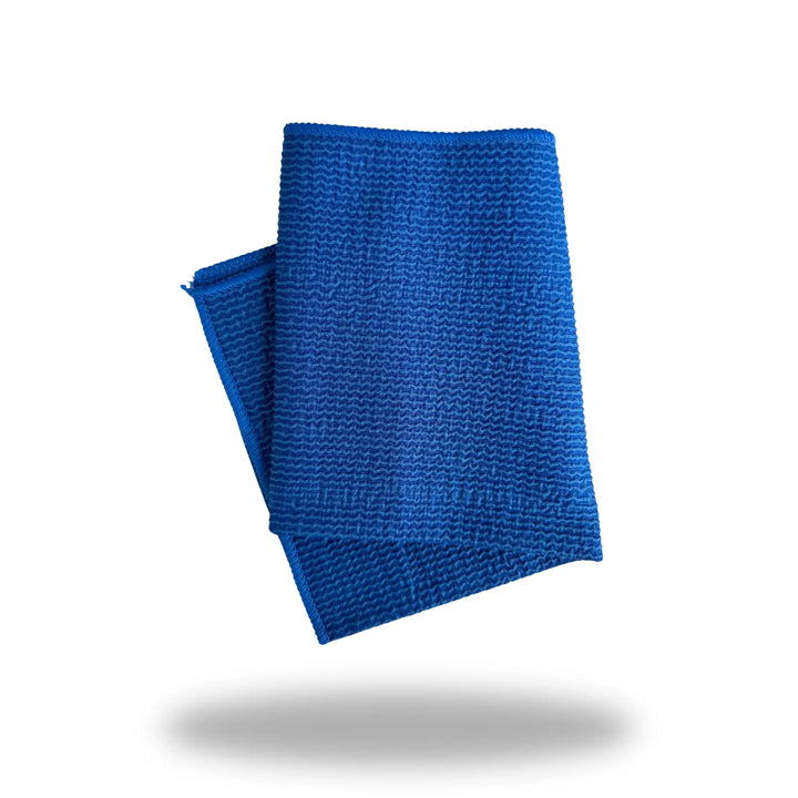 AutoRenu crinkle knitted glass cleaning towel in vibrant royal blue microfiber, designed for streak-free window and glass cleaning.