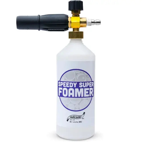 White plastic Speedy Super Foaming Sprayer from AutoRenu Premium Car Care Products, designed for professional car detailing.