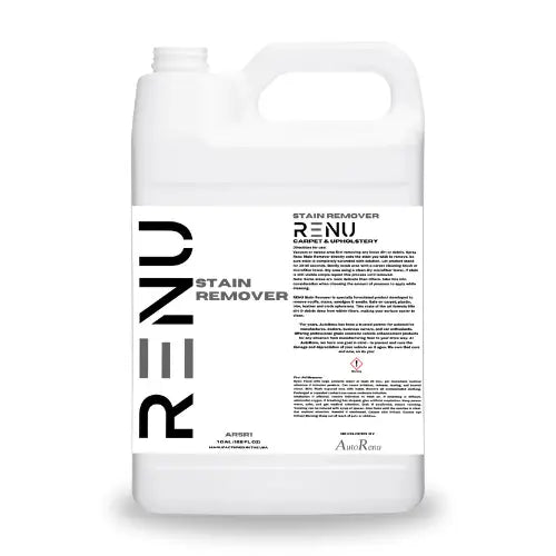 AutoRenu vehicle stain remover in a 1-gallon white plastic jug, designed for effective cleaning of vehicle stains.
