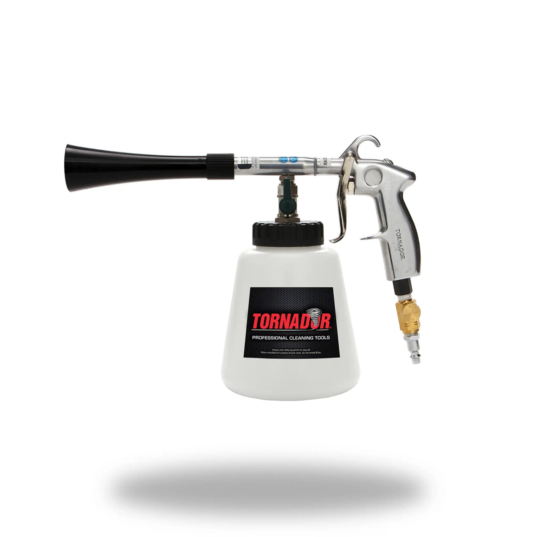 AutoRenu Tornador Black cleaning tool with white plastic spray bottle for detailed interior and surface cleaning.