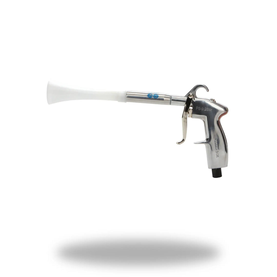 AutoRenu Tornador air blow out gun in silver metal, professional cleaning tool for detailed car interior and exterior cleaning.