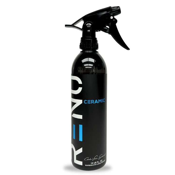 AutoRenu Ceramic Spray Coating for vehicle cleaning in a 16oz black spray bottle, featuring a sleek design for easy application.