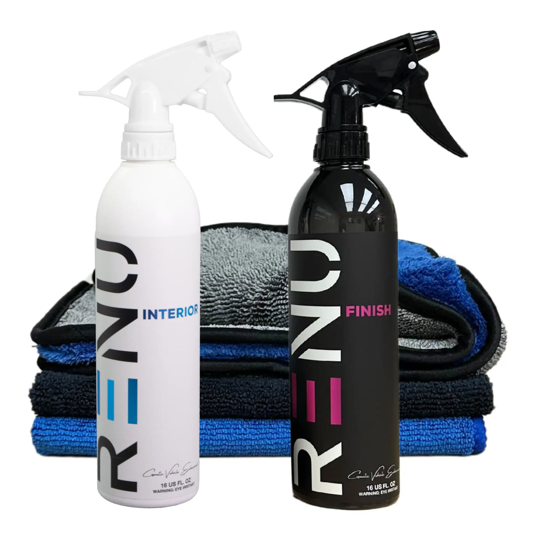 Car Wash Touch Up Kit with spray bottles labeled Interior and Finish, accompanied by folded microfiber towels.