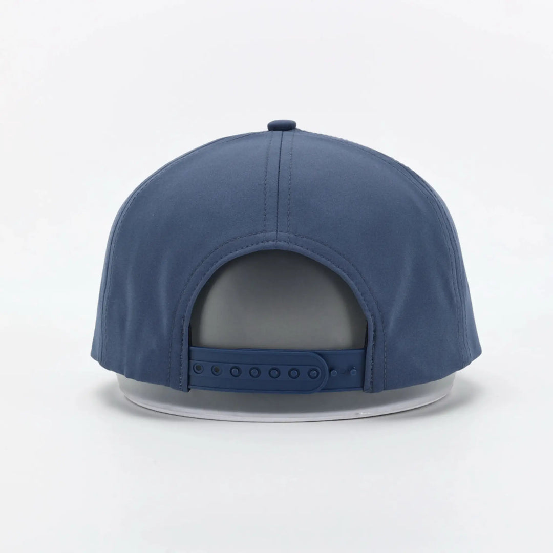 Signature Blue snapback cap shown from the back with adjustable strap and smooth fabric finish.