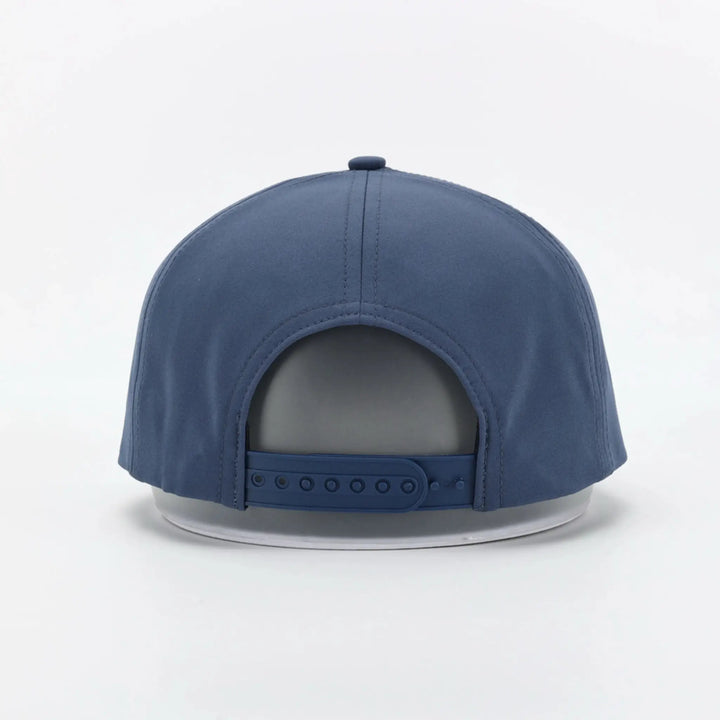 Signature Blue snapback cap shown from the back with adjustable strap and smooth fabric finish.