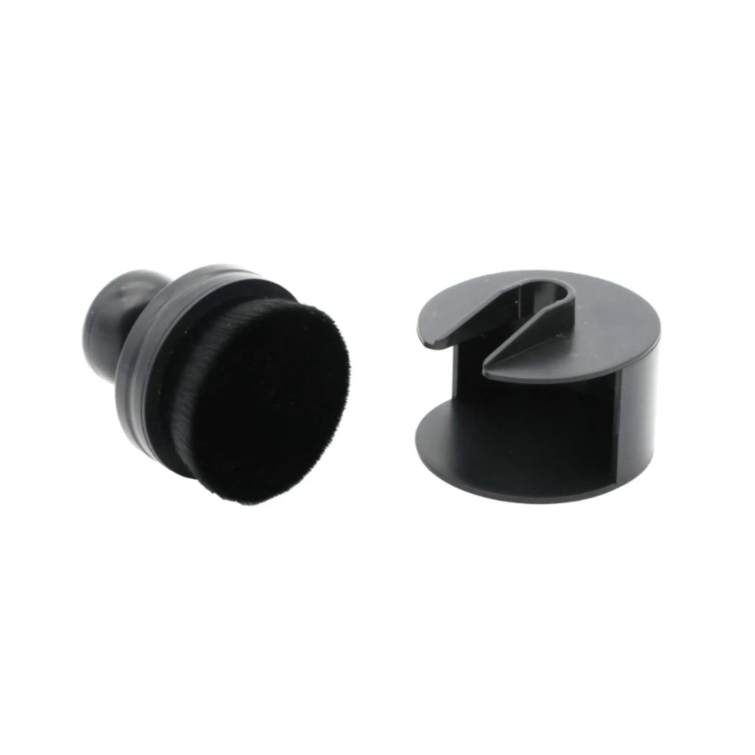 Tire & Trim Applicator Brush with soft black bristles and a detachable black plastic cover for easy storage and use.