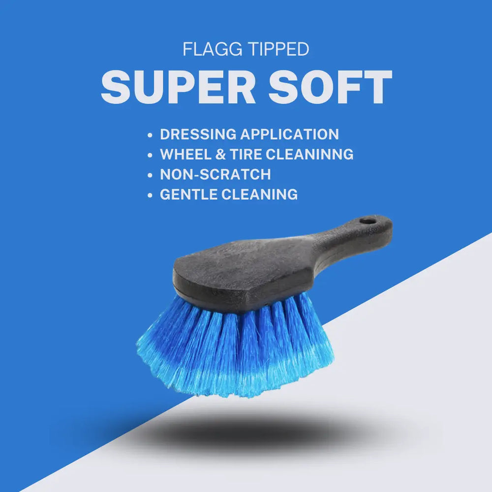 RENU Ultimate Detail Brush Kit with flagg tipped super soft blue bristles and black handle for gentle cleaning and wheel care