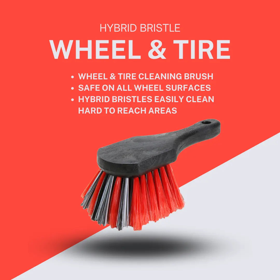 RENU Ultimate Detail Brush Kit wheel and tire cleaning brush with hybrid red and black bristles for hard-to-reach areas